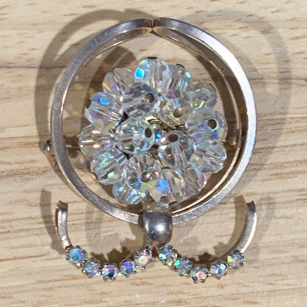 Unbranded Brooch Women OS AB Crystal Iridescent Silver Tone Vintage MCM Sparkly